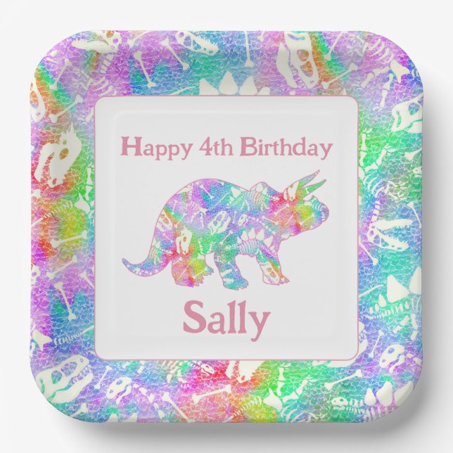 Plato De Papel Arcoiris de Dino Dig (Anverso)