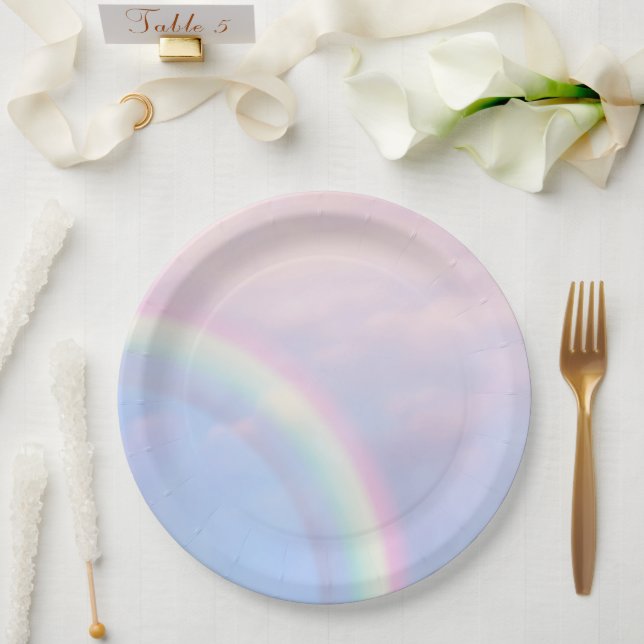 Plato De Papel Arcoiris de esperanza - pastel, (Boda)