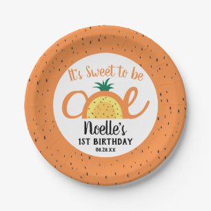 Plato De Papel Arcoiris de piña, dulce de ser uno, primer cumplea