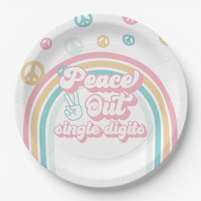 Plato De Papel Arcoiris de verano retro de un solo dígito de paz (Anverso)