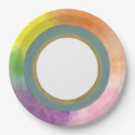 Plato De Papel Arcoiris en placas de papel con acuarelas