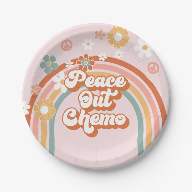 Plato De Papel Arcoiris hippie de Peace Out Chemo (Anverso)