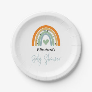 Plato De Papel Arcoiris lindo con el Baby Shower de Heart Boy
