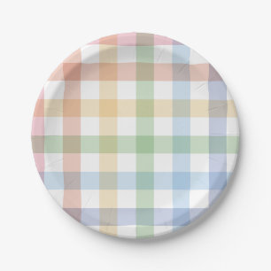 Plato De Papel Arcoiris lindo y simple gingham de color pastel