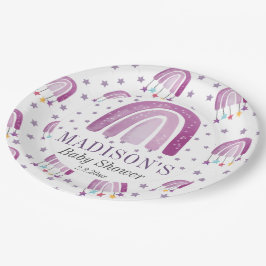 Plato De Papel Arcoiris morado personalizado de Baby Shower