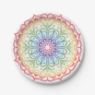 Plato De Papel Arcoíris Ombre Mandala