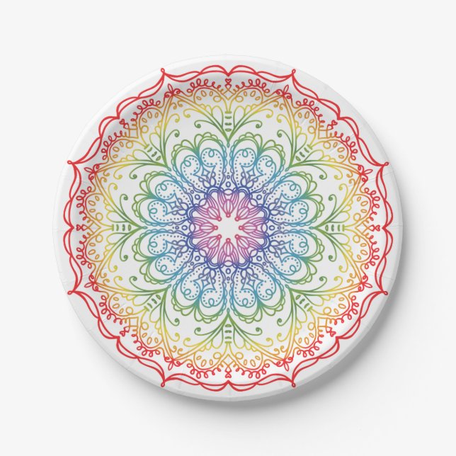 Plato De Papel Arcoíris Ombre Mandala (Anverso)