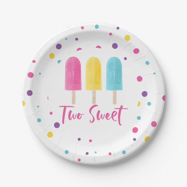Plato De Papel Arcoíris Pop Two Sweet cumpleaños 2 (Anverso)