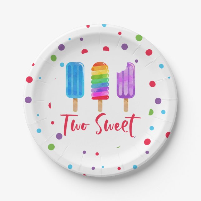 Plato De Papel Arcoíris Pop Two Sweet cumpleaños 2 (Anverso)