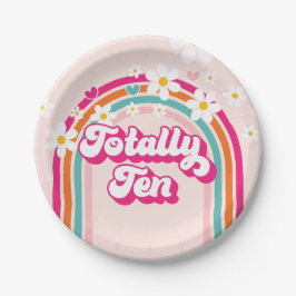 Plato De Papel Arcoiris retro 10 cumpleaños total