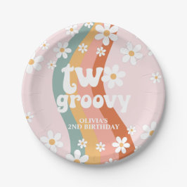 Plato De Papel Arcoíris Retro Dos Daisy Groovy