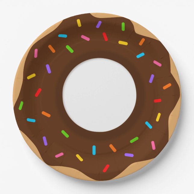 Plato De Papel Arcoiris salpican donut de chocolate (Anverso)