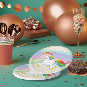 Plato De Papel Arcoiris unicornio