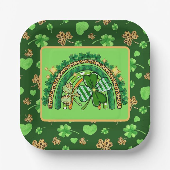 Plato De Papel Arcoíris Verde Salvaje Irlandés (Anverso)