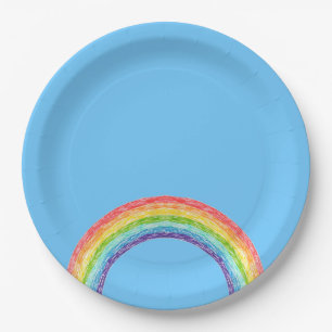 Plato De Papel Arcoiris y cielo azul