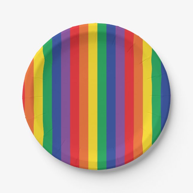 Plato De Papel Arcoiris y nubes adormecidas Fiesta de primer cump (Anverso)