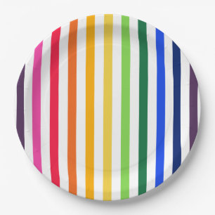 Plato De Papel Arcoiris y rayas blancas