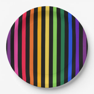 Plato De Papel Arcoiris y rayas negras