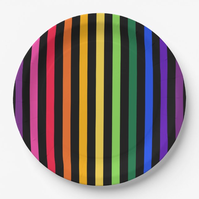 Plato De Papel Arcoiris y rayas negras (Anverso)