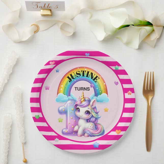 Plato De Papel Arcoiris y unicornio (Boda)