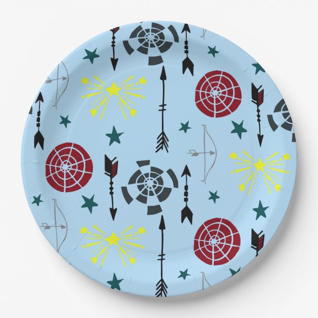 Plato De Papel Arcos azules doblan filas y objetivos (Anverso)