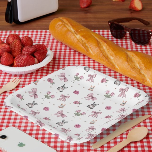 Plato De Papel Arcos, conejos y flores (Picnic)