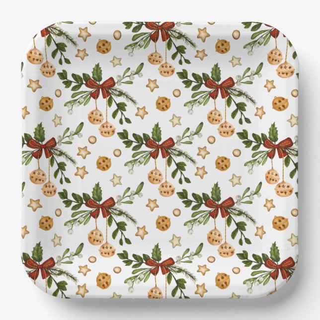 Plato De Papel Arcos rojos y campanas de jingle (Anverso)