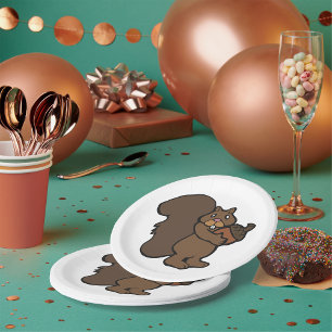 Plato De Papel Ardilla con bellota animal lindo del bosque