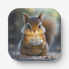 Plato De Papel ardilla De Cumpleaños Con Pastel