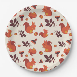 Plato De Papel Ardilla, seta, hoja, nuez