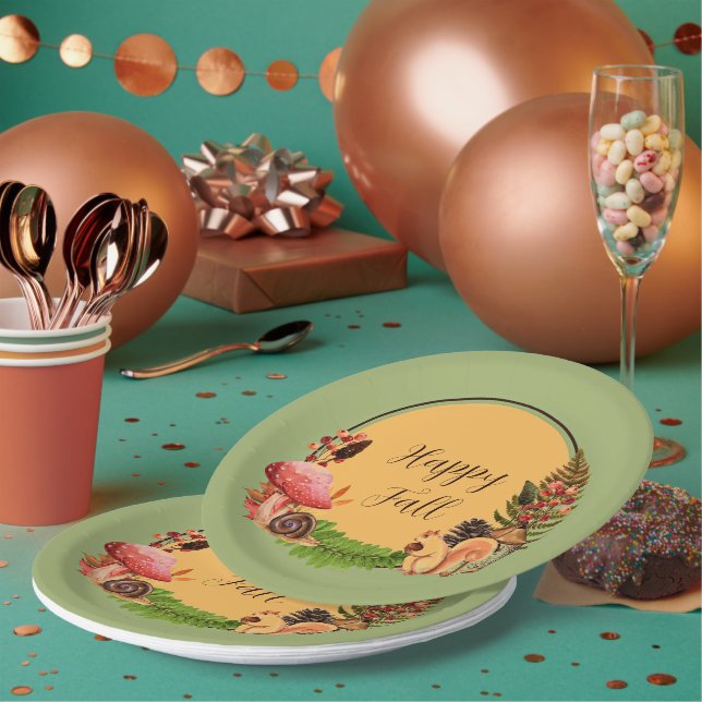 Plato De Papel Ardilla y naturaleza con texto de personalizable (Multi)