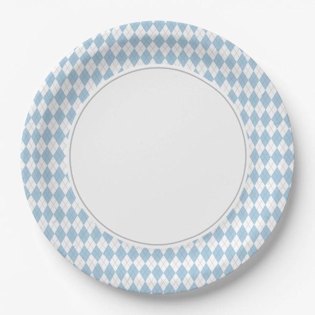 Plato De Papel Argyle azul (Anverso)