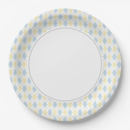 Plato De Papel Argyle azul y amarillo