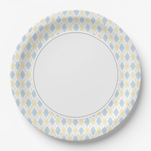 Plato De Papel Argyle azul y amarillo (Anverso)