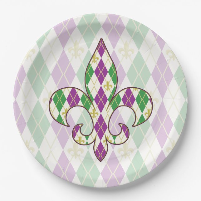Plato de Papel Argyle de Mardi Gras (Anverso)