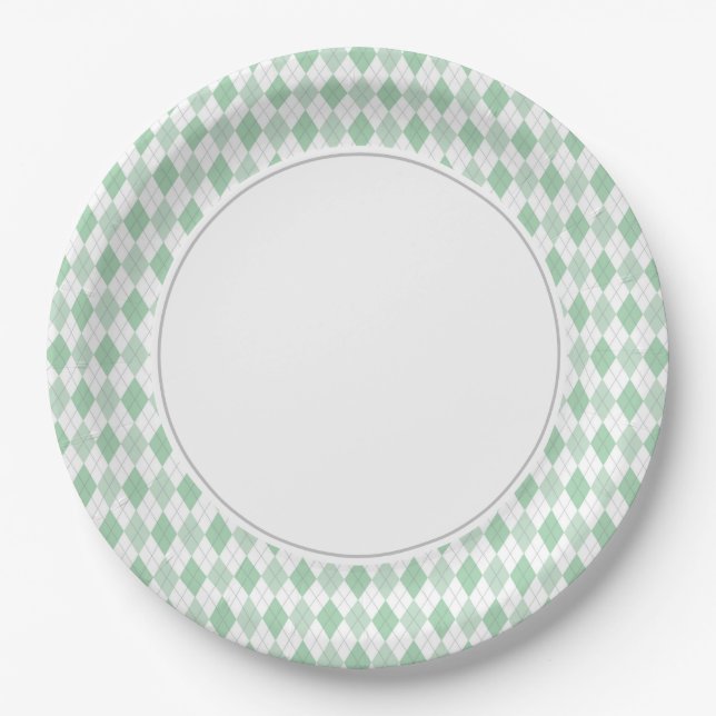 Plato De Papel Argyle verde (Anverso)