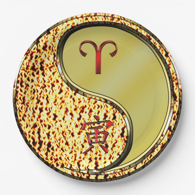 Plato De Papel Aries & Tigre de Metal (Anverso)