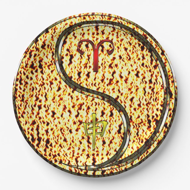 Plato De Papel Aries y Mono de Fuego (Anverso)
