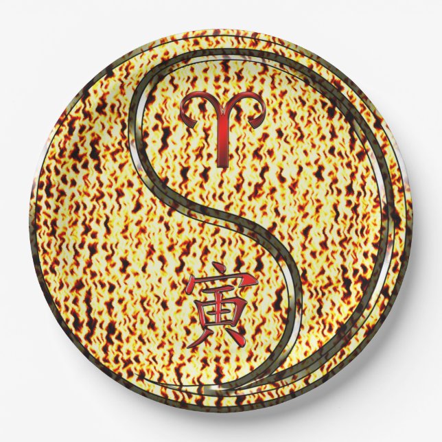 Plato De Papel Aries y Tigre de Fuego (Anverso)
