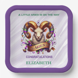 Plato De Papel Aries Zodiac Baby Shower Lavender and Green