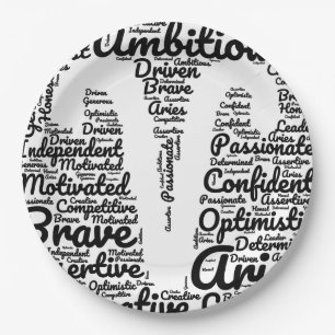 Plato De Papel Aries Zodiac Rótulo Negro