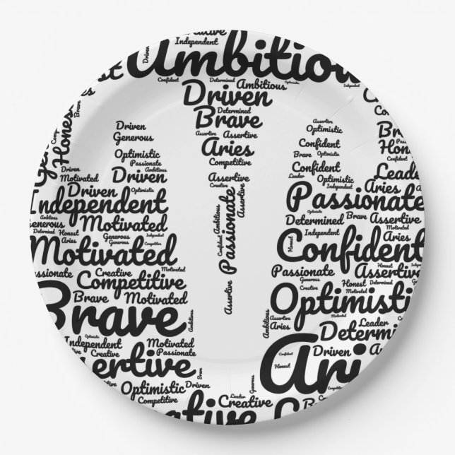 Plato De Papel Aries Zodiac Rótulo Negro (Anverso)