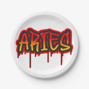 Plato De Papel ARIES Zodíaco Signo de Fuego Rojo Baby Shower