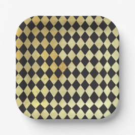 Plato De Papel Arlequín de oro y de color negro con problemas