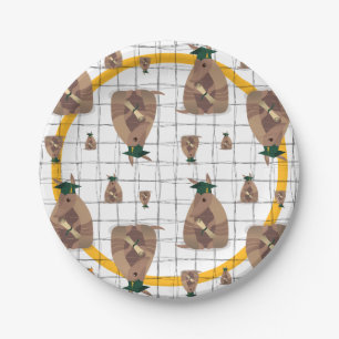 Plato De Papel Armadillo Graduado de Texas Verde y Amarillo