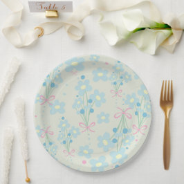 Plato De Papel Armonía azul y rosa suave