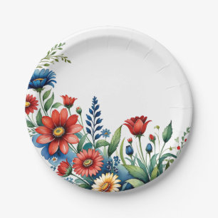 Plato De Papel Armonía floral patriótica