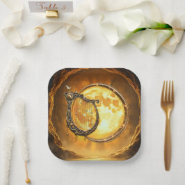 Plato De Papel Arpa Celestial de la Luna Dorada