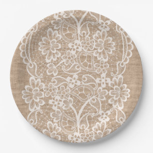Plato De Papel Arpillera y placa de papel de cordón