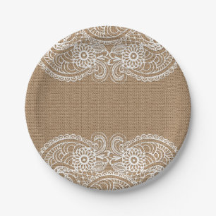 Plato De Papel Arpillera y placa de papel de cordón